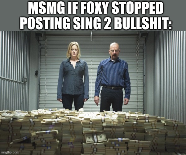 Breaking bad money | MSMG IF FOXY STOPPED POSTING SING 2 BULLSHIT: | image tagged in breaking bad money | made w/ Imgflip meme maker