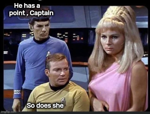 He has a
    point , Captain So does she | made w/ Imgflip meme maker