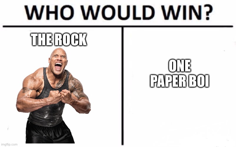Who Would Win? | ONE PAPER BOI; THE ROCK | image tagged in memes,who would win | made w/ Imgflip meme maker