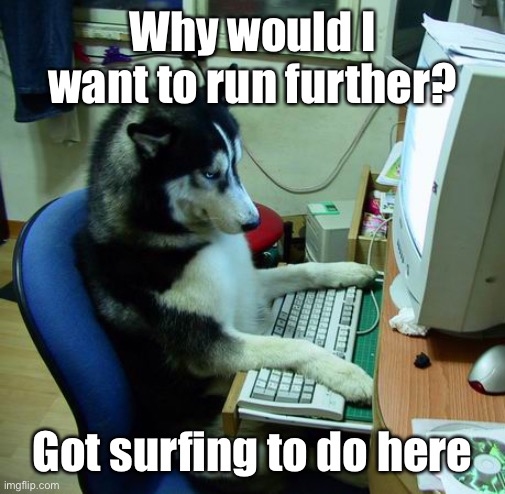 Why would I want to run further? Got surfing to do here | image tagged in memes,i have no idea what i am doing | made w/ Imgflip meme maker