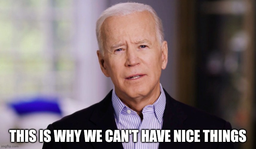 Things affordable gas and low inflation |  THIS IS WHY WE CAN'T HAVE NICE THINGS | image tagged in joe biden 2020 | made w/ Imgflip meme maker