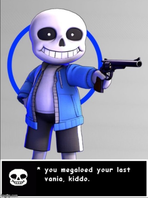 You Megaloed your last Vania, kiddo. | image tagged in sans with a gun but with text | made w/ Imgflip meme maker