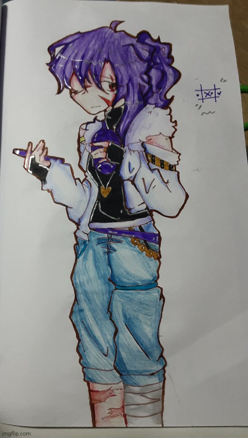 I drew this in class (yes, sketching, line art, and coloring was all done in one day in school-) | made w/ Imgflip meme maker