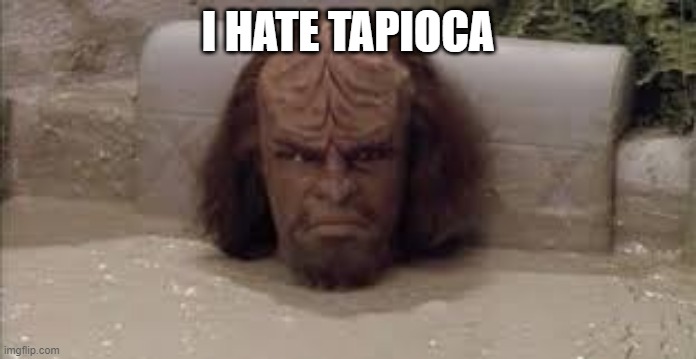 Pudding Bath? | I HATE TAPIOCA | image tagged in worf,star trek | made w/ Imgflip meme maker