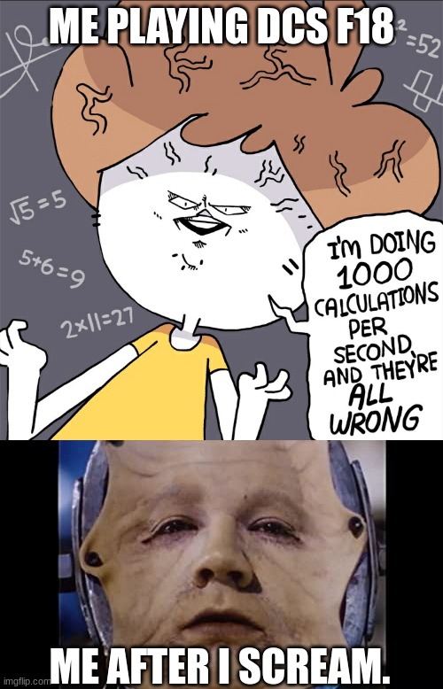 ME PLAYING DCS F18; ME AFTER I SCREAM. | image tagged in im doing 1000 calculation per second and they're all wrong,brain dead | made w/ Imgflip meme maker