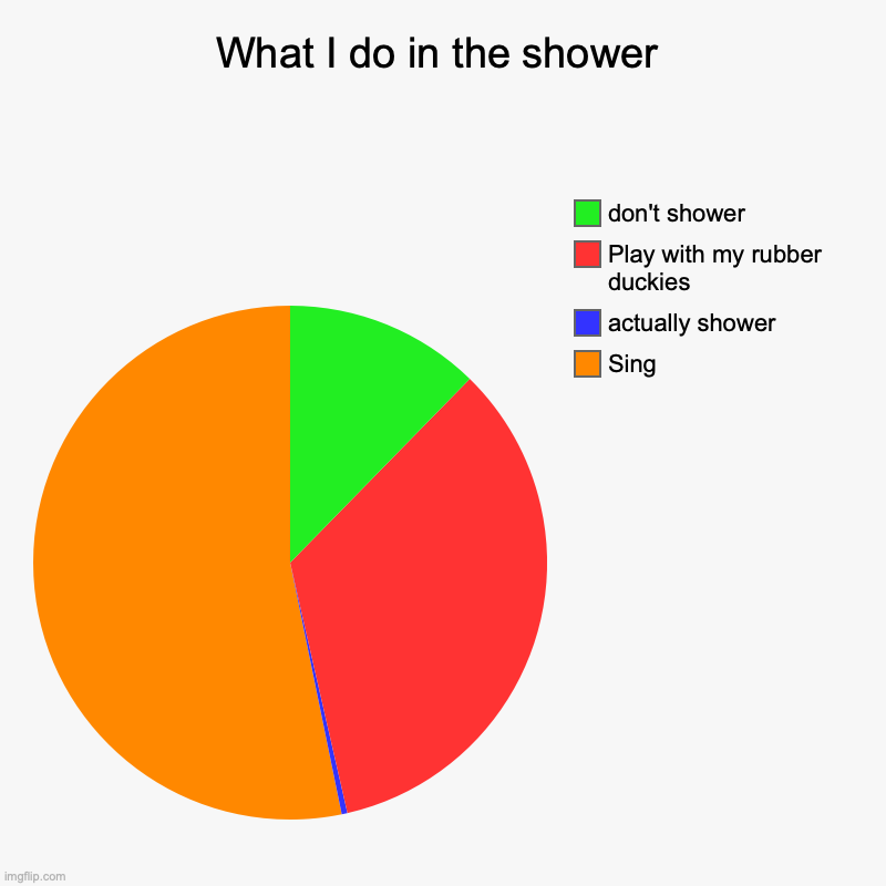 Not really | What I do in the shower | Sing, actually shower, Play with my rubber duckies, don't shower | image tagged in charts,pie charts | made w/ Imgflip chart maker