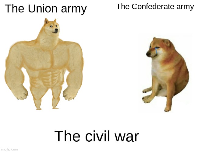 Buff Doge vs. Cheems | The Union army; The Confederate army; The civil war | image tagged in memes,buff doge vs cheems | made w/ Imgflip meme maker