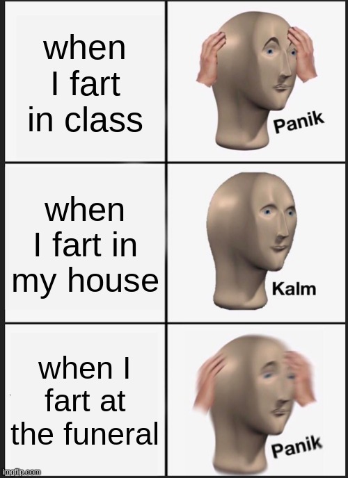 STRAIGHT FACTS | when I fart in class; when I fart in my house; when I fart at the funeral | image tagged in memes,panik kalm panik | made w/ Imgflip meme maker