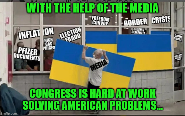 They're all in this together... | WITH THE HELP OF THE MEDIA; CONGRESS IS HARD AT WORK SOLVING AMERICAN PROBLEMS... | image tagged in corrupt,media,government corruption | made w/ Imgflip meme maker