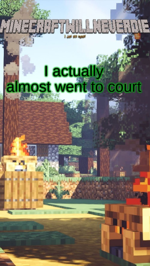 MinecraftWillNeverDie template | I actually almost went to court | image tagged in minecraftwillneverdie template | made w/ Imgflip meme maker