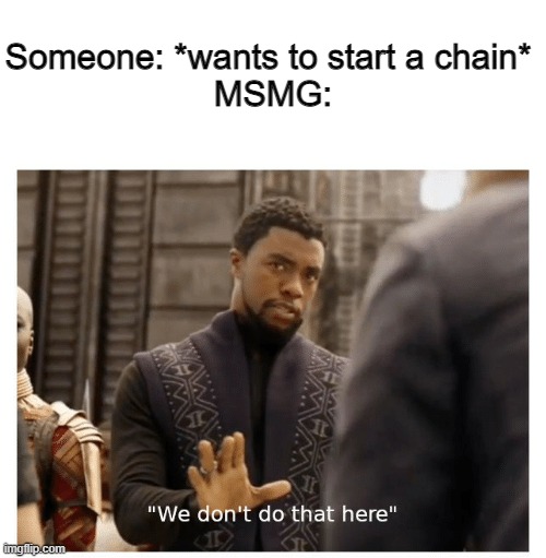 we don't do that here | Someone: *wants to start a chain* 
MSMG: | image tagged in we don't do that here | made w/ Imgflip meme maker