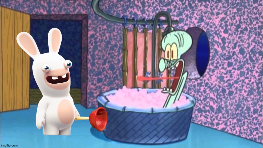A rabbid goes to Squidward's house | image tagged in who dropped by squidward's house | made w/ Imgflip meme maker