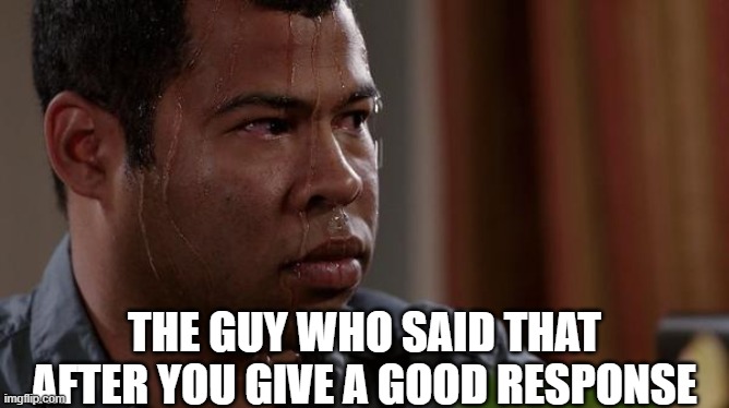 THE GUY WHO SAID THAT AFTER YOU GIVE A GOOD RESPONSE | image tagged in sweating bullets | made w/ Imgflip meme maker