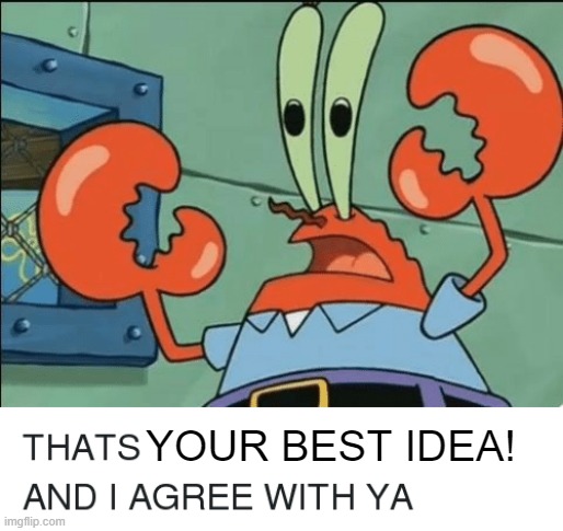 And i agree with ya | YOUR BEST IDEA! | image tagged in and i agree with ya | made w/ Imgflip meme maker