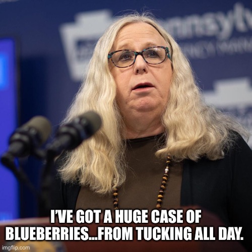 Rachel Levine | I’VE GOT A HUGE CASE OF BLUEBERRIES…FROM TUCKING ALL DAY. | image tagged in rachel levine | made w/ Imgflip meme maker