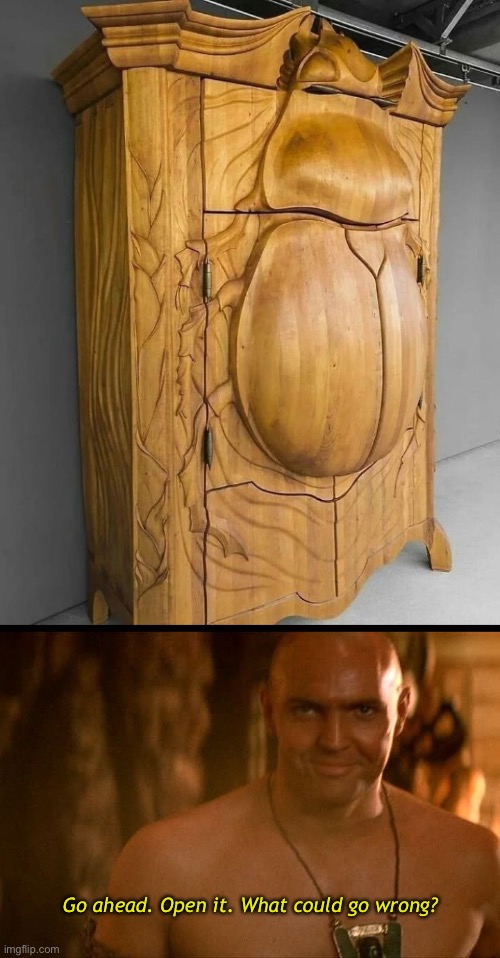 Check Out This Awesome Cabinet! |  Go ahead. Open it. What could go wrong? | image tagged in funny memes,woodwork,the mummy,imhotep | made w/ Imgflip meme maker