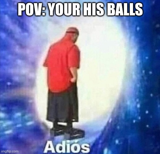 Adios | POV: YOUR HIS BALLS | image tagged in adios | made w/ Imgflip meme maker