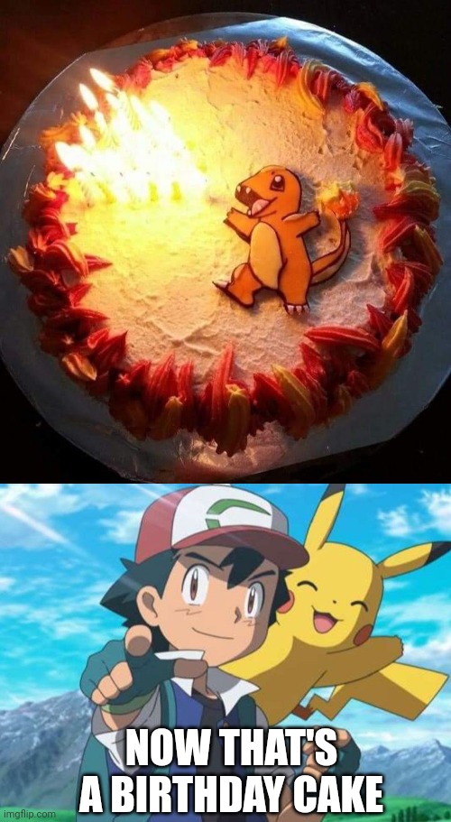 THANKS FOR LIGHTING THE CANDLES CHARMANDER |  NOW THAT'S
A BIRTHDAY CAKE | image tagged in memes,pokemon,charmander,ash ketchum,pokemon memes,video games | made w/ Imgflip meme maker