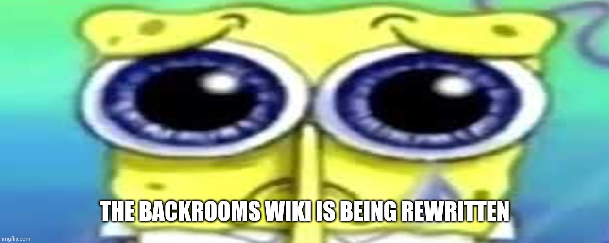 Sad Spong | THE BACKROOMS WIKI IS BEING REWRITTEN | image tagged in sad spong | made w/ Imgflip meme maker