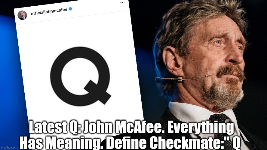 Latest Q:  John McAfee. Everything Has Meaning. Define Checkmate:" Q  (Video)