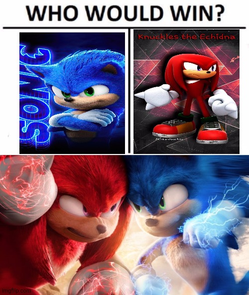 Sonic or knuckles? | image tagged in memes,who would win,sonic,knuckles | made w/ Imgflip meme maker