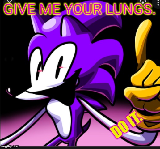 needlemouse doin pose thingie | GIVE ME YOUR LUNGS. DO IT. | image tagged in needlemouse doin pose thingie | made w/ Imgflip meme maker