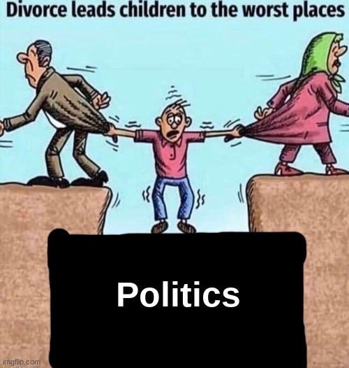 ): | Politics | image tagged in divorce leads children to the worst places | made w/ Imgflip meme maker