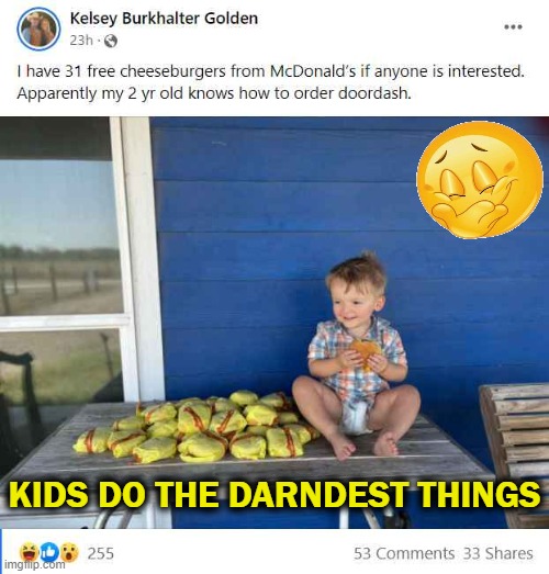 At least he ordered burgers & not steaks! | KIDS DO THE DARNDEST THINGS | image tagged in fun,funny,kids today,lol,fast food,wth | made w/ Imgflip meme maker