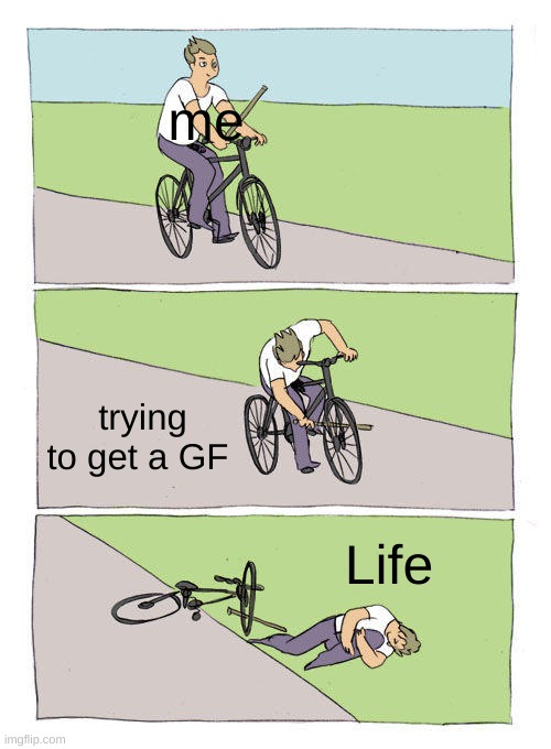 Bike Fall | me; trying to get a GF; Life | image tagged in memes,bike fall | made w/ Imgflip meme maker