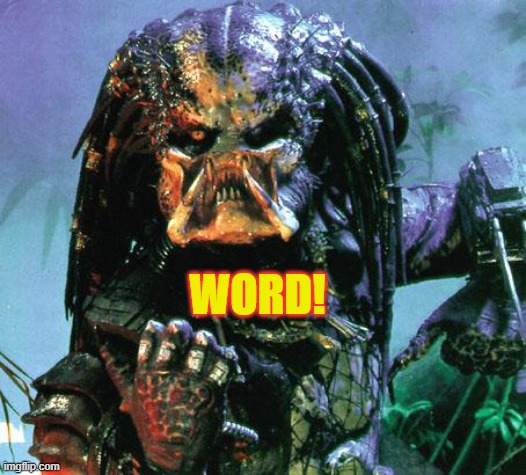 word! | WORD! | image tagged in predator | made w/ Imgflip meme maker