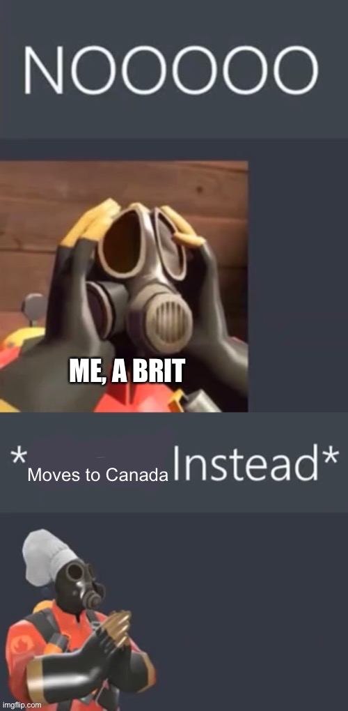 Pyro NOOOO *cooks instead* | ME, A BRIT Moves to Canada | image tagged in pyro noooo cooks instead | made w/ Imgflip meme maker