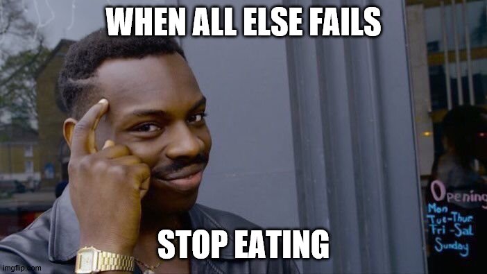 Roll Safe Think About It | WHEN ALL ELSE FAILS; STOP EATING | image tagged in memes,roll safe think about it | made w/ Imgflip meme maker