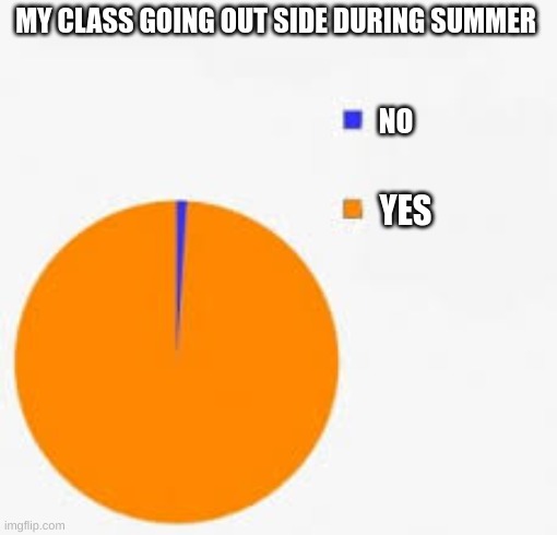 Pie Chart Meme | MY CLASS GOING OUT SIDE DURING SUMMER; NO; YES | image tagged in pie chart meme,goin outside | made w/ Imgflip meme maker