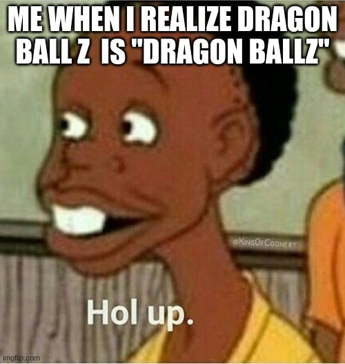 ayo what the f**k | ME WHEN I REALIZE DRAGON BALL Z  IS "DRAGON BALLZ" | image tagged in hol up,sus,dragon ball z,ballz | made w/ Imgflip meme maker