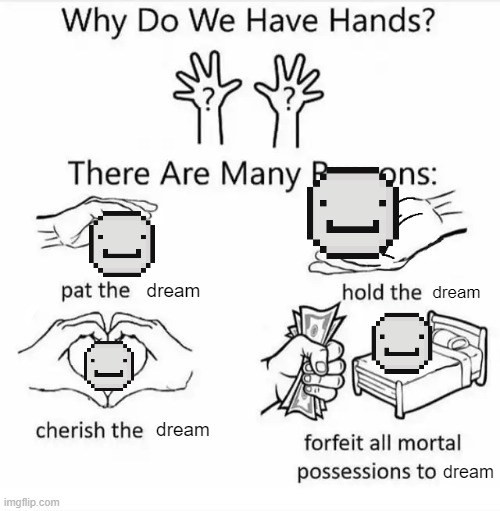 Why do we have hands? (all blank) | dream dream dream dream | image tagged in why do we have hands all blank | made w/ Imgflip meme maker