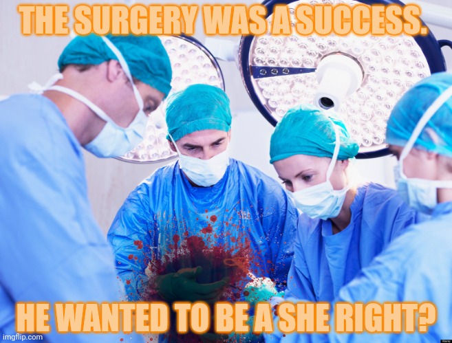 Knife slipped | THE SURGERY WAS A SUCCESS. HE WANTED TO BE A SHE RIGHT? | image tagged in knife,slipped,gender reassignment surgery,surgery | made w/ Imgflip meme maker
