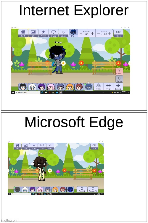 Ron is super edgy | Internet Explorer; Microsoft Edge | image tagged in memes,blank comic panel 1x2,internet explorer vs microsoft edge | made w/ Imgflip meme maker