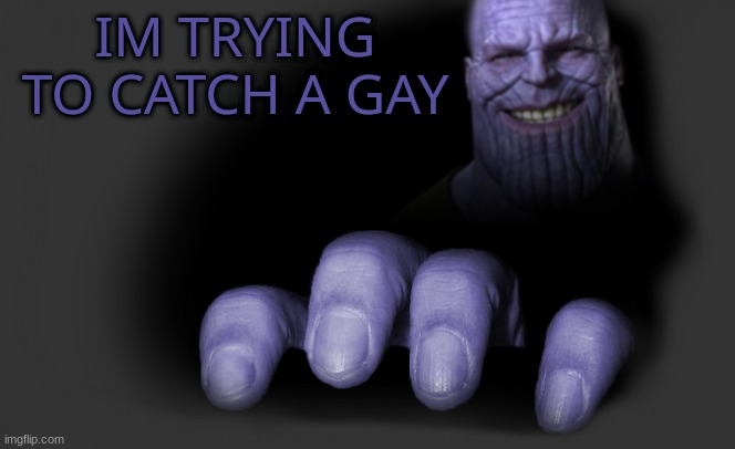 thanos trying to catch | IM TRYING TO CATCH A GAY | image tagged in thanos trying to catch | made w/ Imgflip meme maker