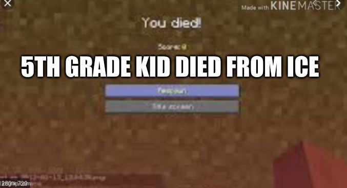 you died | 5TH GRADE KID DIED FROM ICE | image tagged in you died | made w/ Imgflip meme maker