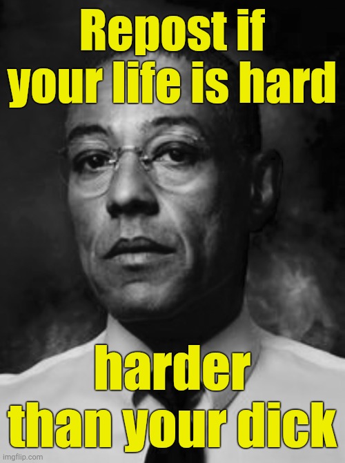 . | Repost if your life is hard; harder than your dick | image tagged in gus fring | made w/ Imgflip meme maker