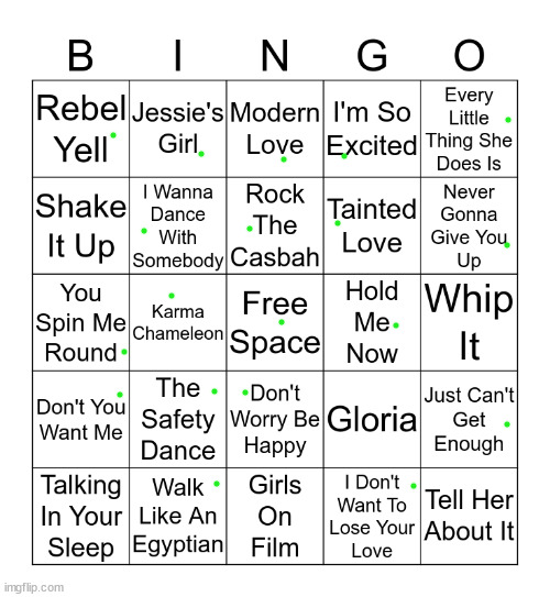 More 80s bingo singers | made w/ Imgflip meme maker