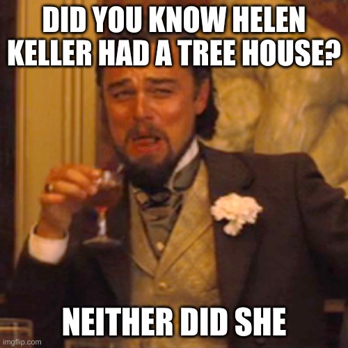 only slightly sorry | DID YOU KNOW HELEN KELLER HAD A TREE HOUSE? NEITHER DID SHE | image tagged in dark | made w/ Imgflip meme maker