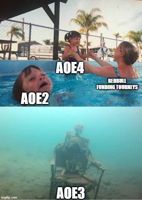 Swimming Pool Kids | AOE4; REDBULL FUNDING TOURNEYS; AOE2; AOE3 | image tagged in swimming pool kids,aoe3 | made w/ Imgflip meme maker