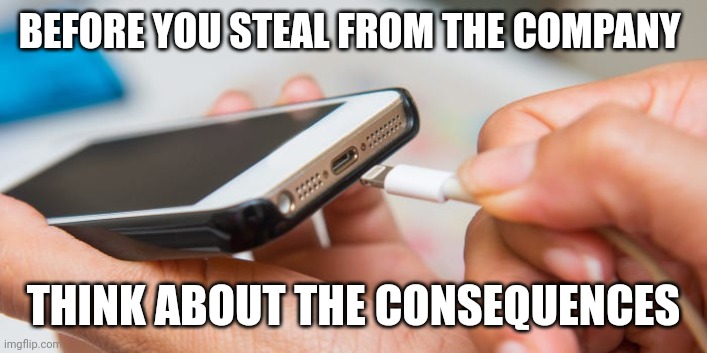 I've actually had shit bosses call phone charging theft. |  BEFORE YOU STEAL FROM THE COMPANY; THINK ABOUT THE CONSEQUENCES | image tagged in company,theft,scumbag boss | made w/ Imgflip meme maker