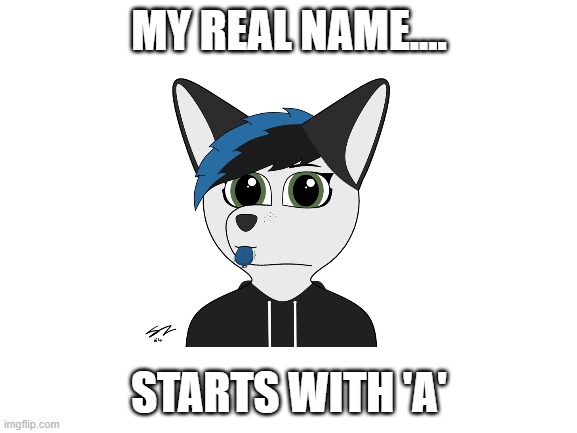 Guess! | MY REAL NAME.... STARTS WITH 'A' | image tagged in blank white template,furry,furries,name | made w/ Imgflip meme maker
