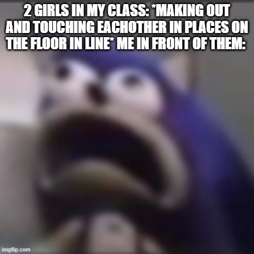 then they stopped when our teacher was near | 2 GIRLS IN MY CLASS: *MAKING OUT AND TOUCHING EACHOTHER IN PLACES ON THE FLOOR IN LINE* ME IN FRONT OF THEM: | image tagged in distress,some story i forgor to tell you | made w/ Imgflip meme maker