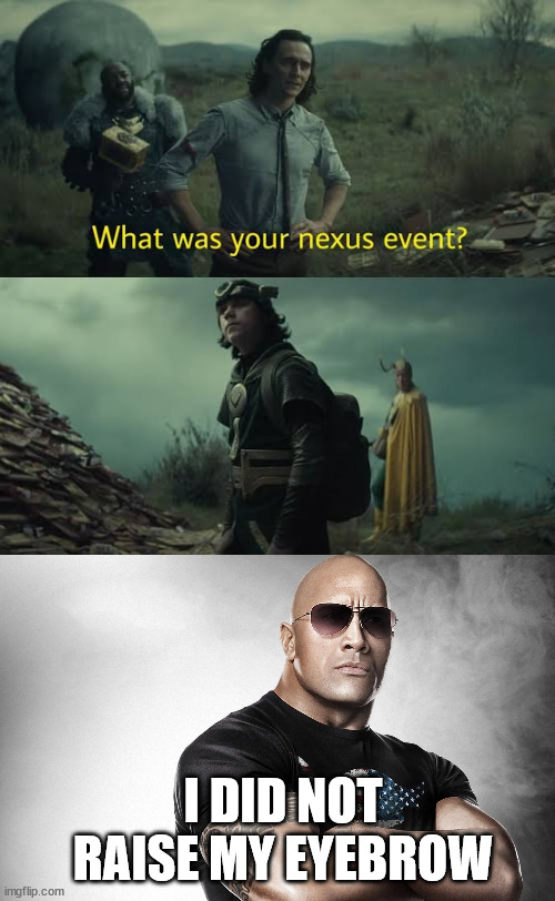 ROCK | I DID NOT RAISE MY EYEBROW | image tagged in what was your nexus event | made w/ Imgflip meme maker