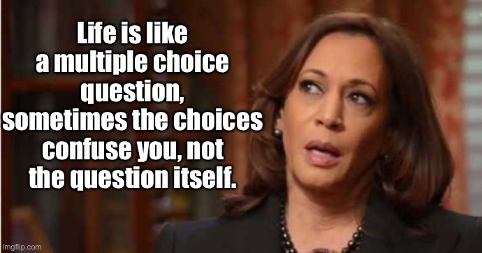 Kamala Harris | Life is like a multiple choice question, sometimes the choices confuse you, not the question itself. | image tagged in kamala harris,choices,life,questions,political | made w/ Imgflip meme maker