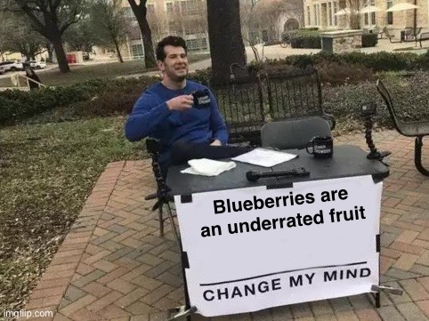 New template lmao | Blueberries are an underrated fruit | image tagged in change my mind remastered | made w/ Imgflip meme maker
