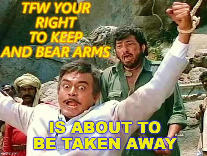 TFW Your Right to Keep and Bear Arms is about to be taken away | TFW YOUR RIGHT TO KEEP AND BEAR ARMS; IS ABOUT TO BE TAKEN AWAY | image tagged in second amendment right to keep and bear arms | made w/ Imgflip meme maker